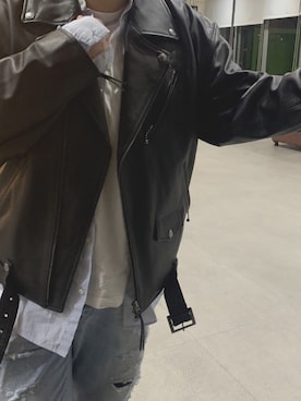 「MONKEY TIME（モンキータイム）のアイテム（ライダースジャケット）」を使った、米奇老鼠爸爸さん（メンズ・163cm）の冬コーディネート