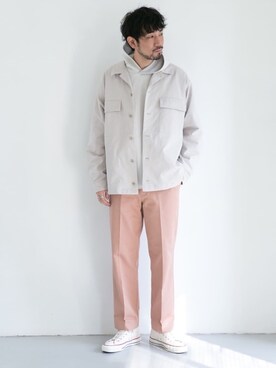 「アイテム（ミリタリージャケット、ホワイト系）」を使った、hanadaさん（メンズ・177cm）の冬コーディネート