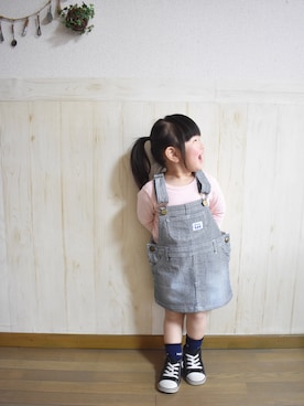 「サロペットスカート」｜「アイテム（サロペット/オーバーオール）」を使った、𝕽̤͓inon＊゜さん（キッズ・90cm）の春コーディネート