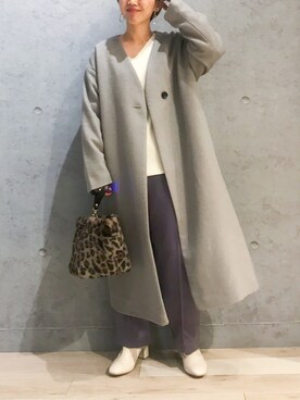 「サテンパンツ」｜「アイテム（チェスターコート）」を使った、miiisanさん（レディース・150cm）の秋コーディネート