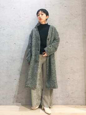 「アイテム（ノーカラーコート、グレー系）」を使った、miiisanさん（レディース・150cm）の冬コーディネート