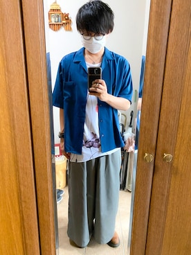 「unrelaxing（アンリラクシング）のアイテム（スラックス）」を使った、kohei さん（メンズ・170cm）の夏コーディネート