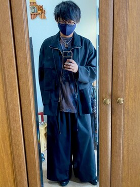 「unrelaxing（アンリラクシング）のアイテム（スラックス）」を使った、kohei さん（メンズ・170cm）の秋コーディネート