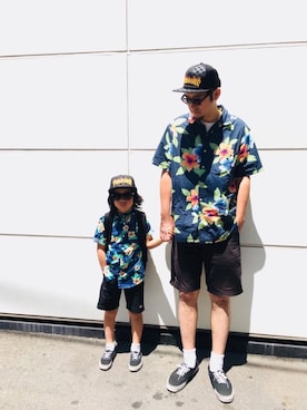 「パパと息子」｜「アイテム（帽子）」を使った、リトさん（キッズ・110cm）の夏コーディネート