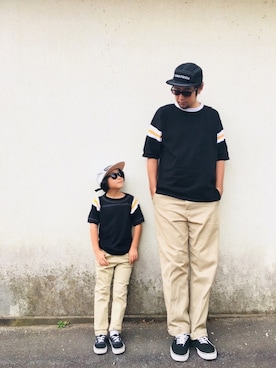 「パパと息子」｜「アイテム（帽子）」を使った、リトさん（キッズ・120cm）の秋コーディネート