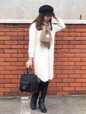 「Daniel Wellington（ダニエルウェリントン）の販売終了クラシックペティット アッシュフィールド32mm（アナログ腕時計）」を使った、Machiさん（レディース・150cm）の冬コーディネート