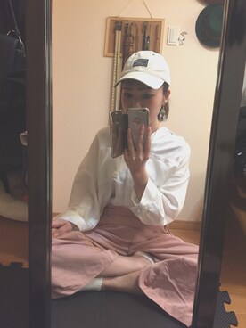 「Abercrombie&Fitch（アバークロンビーアンドフィッチ）のアイテム（帽子）」を使った、沙季さん（レディース・156cm）の春コーディネート