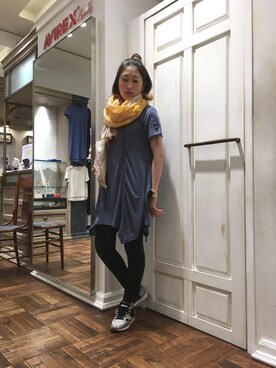 「AVIREX（アヴィレックス）のアイテム（チュニック）」を使った、Yukieさん（レディース・156cm）の春コーディネート