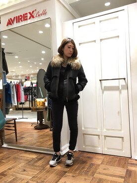 「AVIREX（アヴィレックス）のアイテム（ムートンコート）」を使った、Yukieさん（レディース・156cm）の秋コーディネート