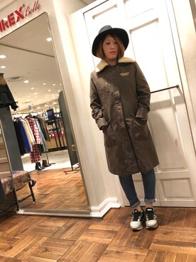 「AVIREX（アヴィレックス）のアイテム（ステンカラーコート）」を使った、Yukieさん（レディース・156cm）の冬コーディネート