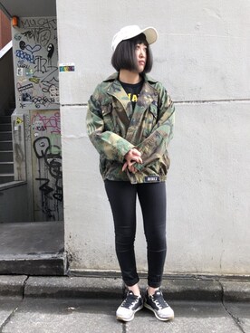 「アイテム（ミリタリージャケット）」を使った、Yukieさん（レディース・156cm）の冬コーディネート