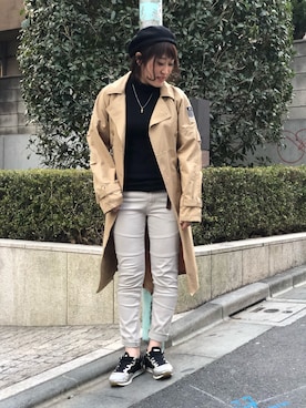 「AVIREX（アヴィレックス）のアイテム（トレンチコート）」を使った、Yukieさん（レディース・156cm）の冬コーディネート