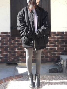 「旦那さんのを借りました」｜minaさん（レディース・159cm）の冬コーディネート