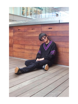 「WEGO（ウィゴー）のアイテム（トップス、パープル系）」を使った、宮内慧人(KEITO)さん（メンズ・172cm）の春コーディネート