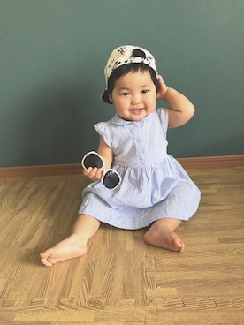 「9ヶ月」｜「アイテム（キャップ）」を使った、あっちゃんさん（キッズ・80cm）の夏コーディネート