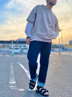 「CAMP7（キャンプセブン）のアイテム（サンダル）」を使った、kjsaaanさん（メンズ・170cm）の夏コーディネート