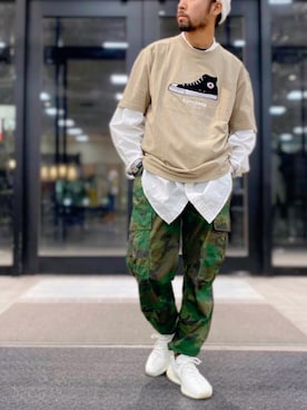 「CONVERSE（コンバース）のアイテム（トップス）」を使った、kjsaaanさん（メンズ・170cm）の夏コーディネート