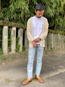 「アイテム（カーディガン/ボレロ）」を使った、kjsaaanさん（メンズ・170cm）の夏コーディネート