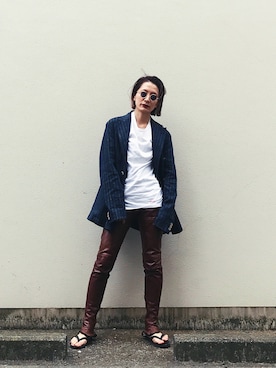 「ジャケット」｜「アイテム（ビーチサンダル）」を使った、Noriko Kikuchiさん（レディース・162cm）の秋コーディネート