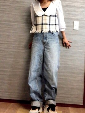 「ZARA（ザラ）のアイテム（シャツ/ブラウス、ホワイト系）」を使った、iro*さん（レディース・160cm）の春コーディネート