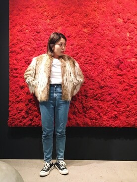 「PRADA（プラダ）のアイテム（ノーカラージャケット）」を使った、ぽんさん（レディース・159cm）の冬コーディネート