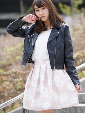 「INGNI（イング）のアイテム（Riders jacket、ブラック系）」を使った、牧野綾花(まっきー)さん（レディース・166cm）の春コーディネート