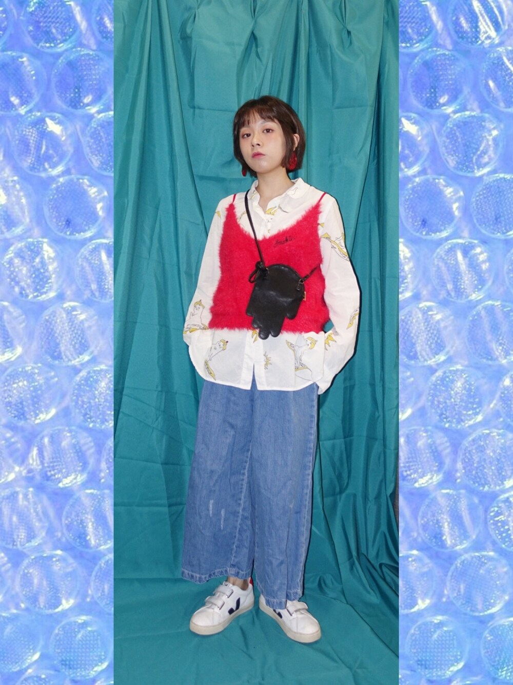 「girl、VINTAGE、sporty、Boyfriend Jeans、90’s」｜「moveupのアイテム（シャツ/ブラウス、イエロー系）」を使った、YYYYUNKIさん（レディース・150cm）の秋コーディネートの1枚目の写真
