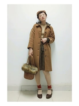 「レトロ」｜「アイテム（ダウンジャケット/コート）」を使った、yukoさん（レディース・167cm）の冬コーディネート
