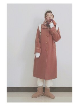 「チェックマフラー」｜「アイテム（ダウンジャケット/コート）」を使った、yukoさん（レディース・167cm）の冬コーディネート