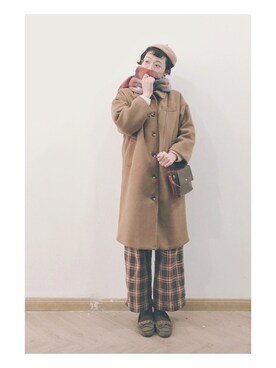 「レトロ」｜「アイテム（ダウンジャケット/コート）」を使った、yukoさん（レディース・167cm）の冬コーディネート