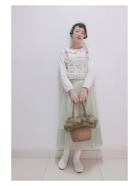 「VINTAGE（ヴィンテージ）のアイテム（かごバッグ）」を使った、yukoさん（レディース・167cm）の春コーディネート