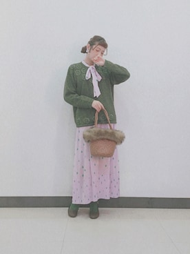 「VINTAGE（ヴィンテージ）のアイテム（かごバッグ）」を使った、yukoさん（レディース・167cm）の秋コーディネート