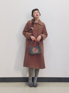 「レトロ」｜「アイテム（ダウンジャケット/コート）」を使った、yukoさん（レディース・167cm）の冬コーディネート