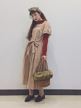 「VINTAGE（ヴィンテージ）のアイテム（かごバッグ）」を使った、yukoさん（レディース・167cm）の春コーディネート