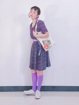 「ニーハイソックス」｜「アイテム（ワンピース）」を使った、yukoさん（レディース・167cm）の夏コーディネート