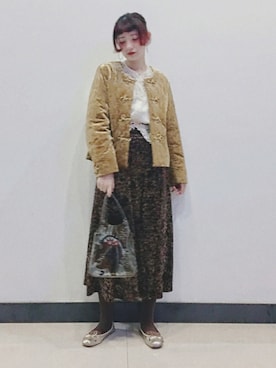 「Another Edition（アナザーエディション）のアイテム（ノーカラージャケット）」を使った、yukoさん（レディース・167cm）の冬コーディネート