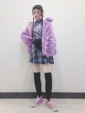 「ニーハイソックス」｜「アイテム（ブルゾン）」を使った、yukoさん（レディース・167cm）の冬コーディネート