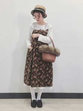 「VINTAGE（ヴィンテージ）のアイテム（かごバッグ）」を使った、yukoさん（レディース・167cm）の春コーディネート