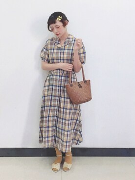 「VINTAGE（ヴィンテージ）のアイテム（かごバッグ）」を使った、yukoさん（レディース・167cm）の春コーディネート