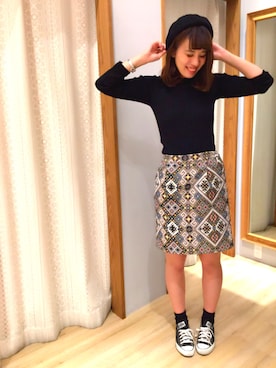 「earth music&ecology（アースミュージックアンドエコロジー）のアイテム（ハット、ブラック系）」を使った、なかちゃんさん（レディース・170cm）の秋コーディネート