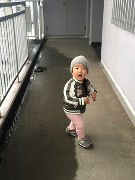 「petit main（プティマイン）のアイテム（スタジャン）」を使った、Suzukaさん（キッズ・80cm）の冬コーディネート