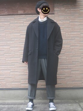 「グレンチェック」｜「アイテム（ハンチング/ベレー帽）」を使った、ぜっきーさん（メンズ・165cm）の冬コーディネート
