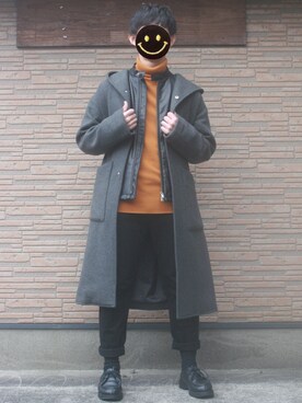 「HARE（ハレ）のアイテム（チェスターコート）」を使った、ぜっきーさん（メンズ・165cm）の冬コーディネート