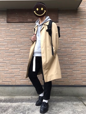 「Champion」｜「アイテム（ステンカラーコート）」を使った、ぜっきーさん（メンズ・165cm）の春コーディネート