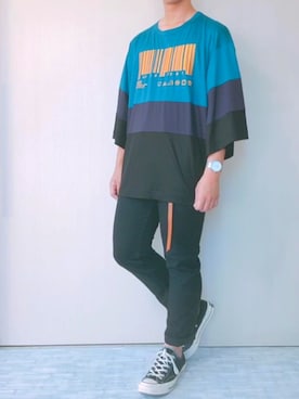 「SHAREEF（シャリーフ）のアイテム（トップス）」を使った、ぜっきーさん（メンズ・166cm）の夏コーディネート