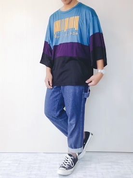 「SHAREEF（シャリーフ）のアイテム（トップス）」を使った、ぜっきーさん（メンズ・166cm）の夏コーディネート
