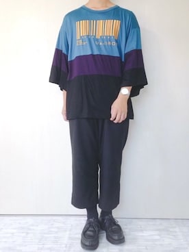 「SHAREEF（シャリーフ）のアイテム（トップス）」を使った、ぜっきーさん（メンズ・166cm）の夏コーディネート