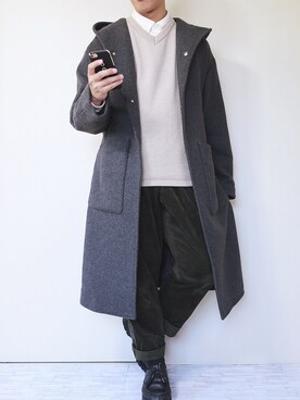 「HARE（ハレ）のアイテム（チェスターコート）」を使った、ぜっきーさん（メンズ・166cm）の冬コーディネート