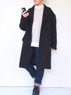 「zozoデニム」｜「アイテム（チェスターコート）」を使った、ぜっきーさん（メンズ・166cm）の冬コーディネート