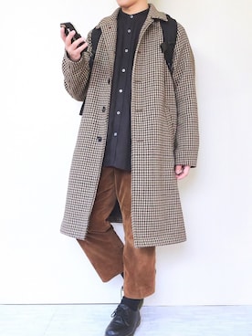 「ノーカラーシャツ」｜「アイテム（ステンカラーコート）」を使った、ぜっきーさん（メンズ・166cm）の冬コーディネート